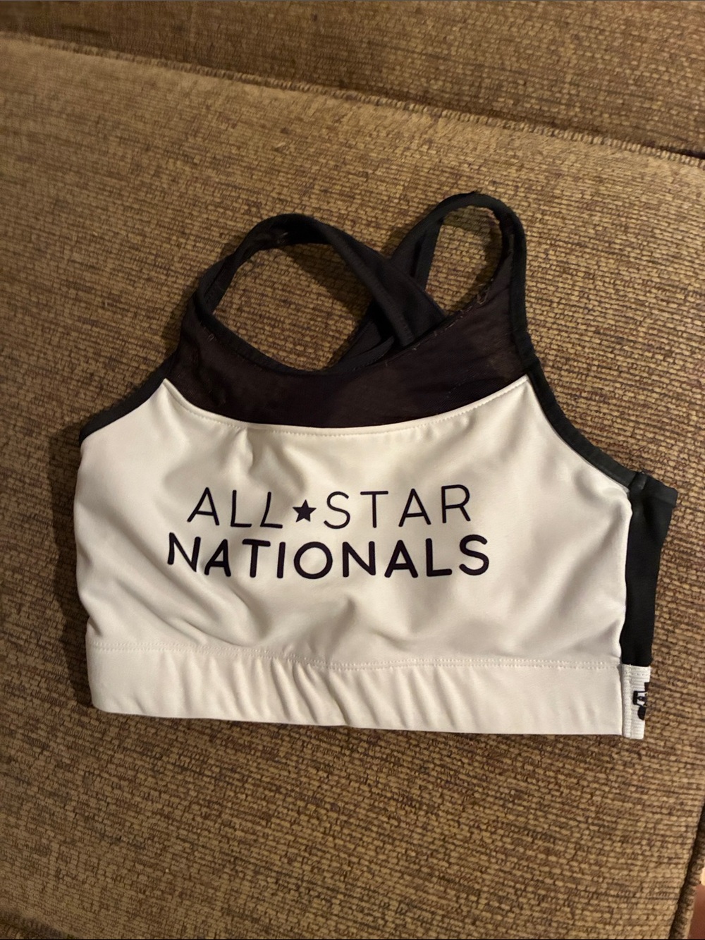 Varsity All-Star Nationals White and Black Sports Bra